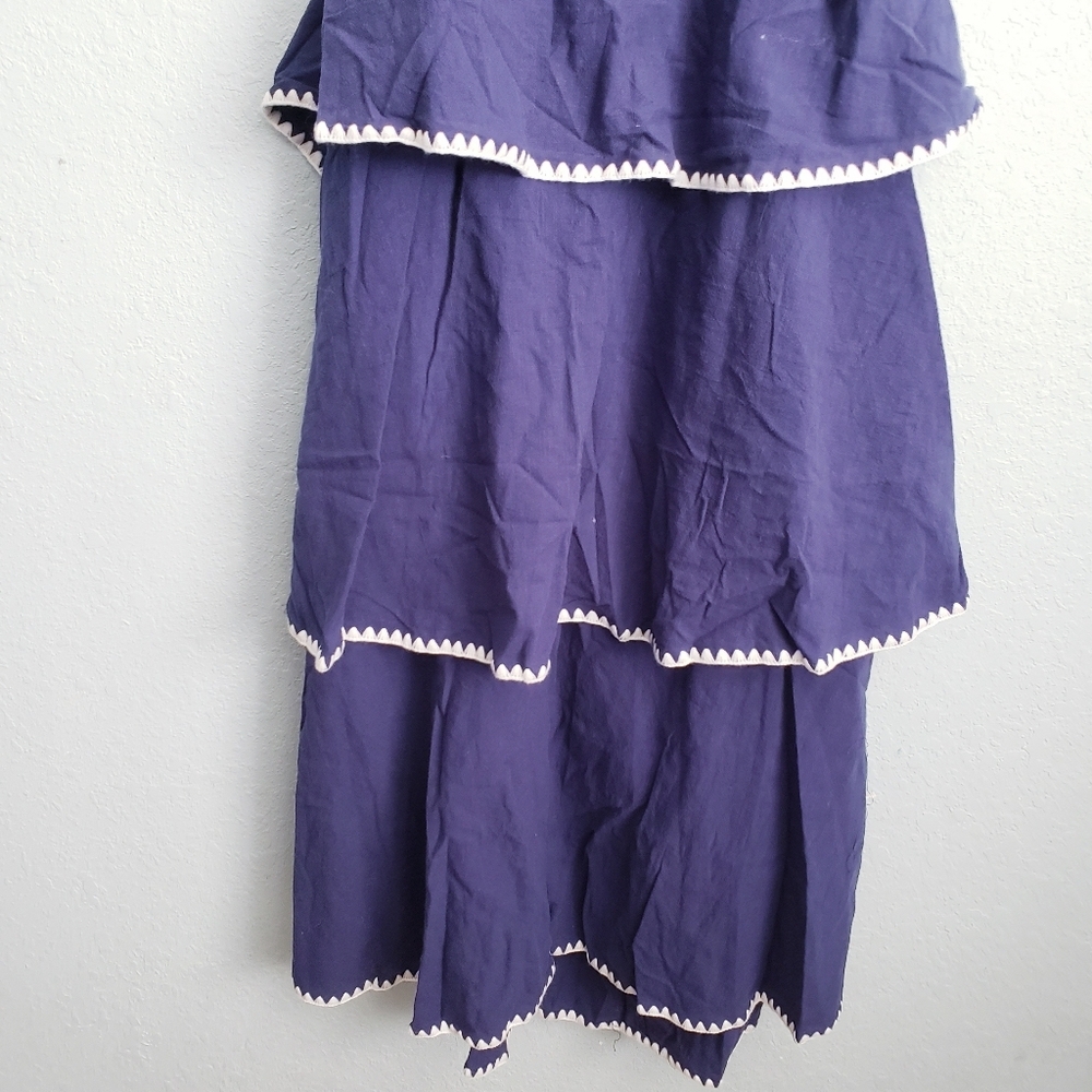 Baltic Born Odette Navy And White Tiered Open Back Midi Dress - Picture 4 of 7